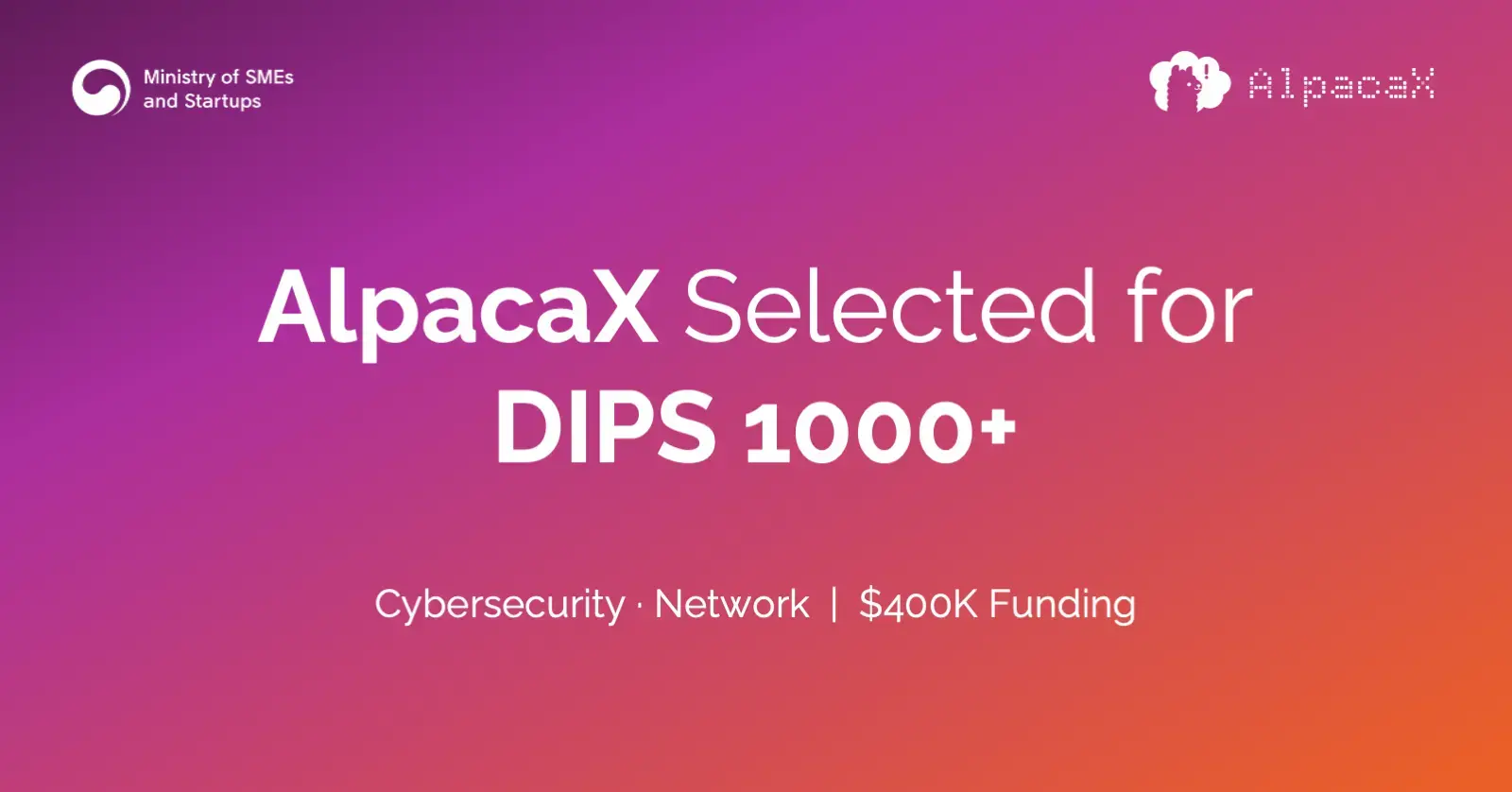 AlpacaX selected for DIPS 1000+ with $400K in funding